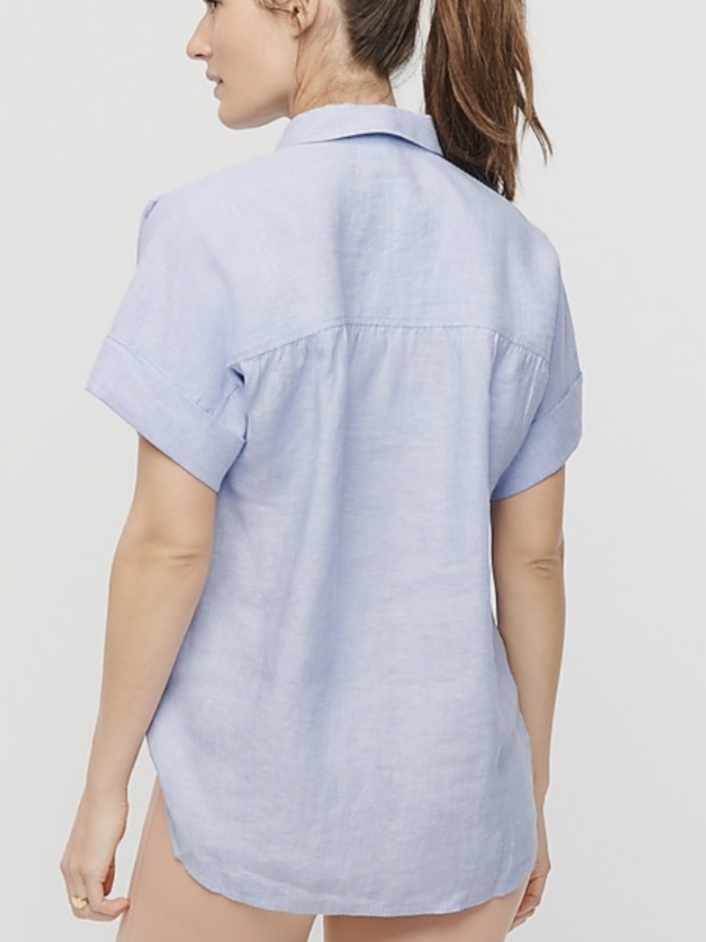 J. Crew BAIRD McNUTT-Short-Sleeve Irish Linen shirt, light, blue, and white - Picture 7 of 8